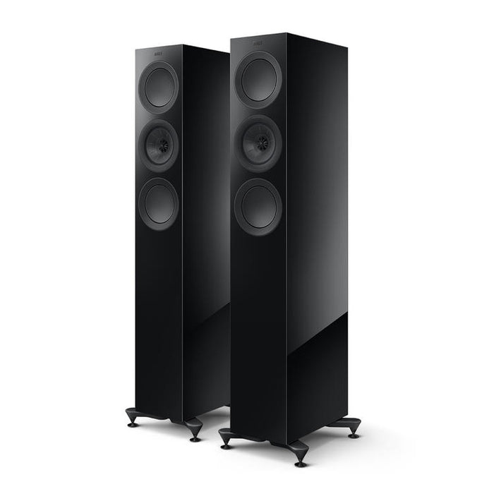 KEF R5 Meta | Haut-parleurs sur pieds - Bass Reflex 3 voies - Hi-Fi - Noir Laqué - Paire-Sonxplus St-Georges