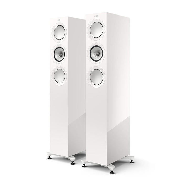 KEF R5 Meta | Haut-parleurs sur pieds - Bass Reflex 3 voies - Hi-Fi - Blanc Laqué - Paire-Sonxplus St-Georges