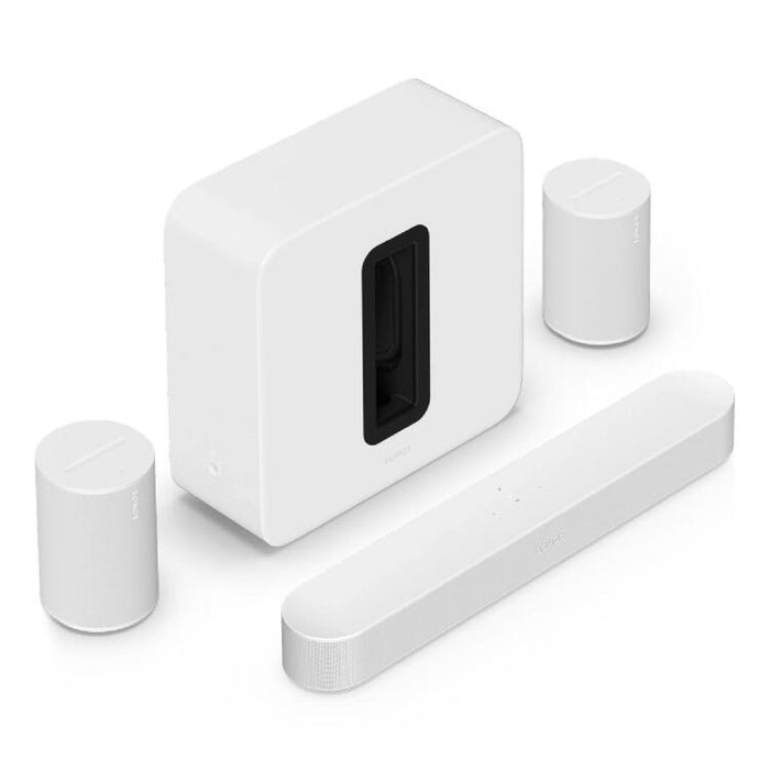 Sonos | Ensemble immersif haut de gamme avec Beam + Sub 4 + 2 Era 100 - Sans fil - Wi-Fi - Blanc-Sonxplus St-Georges