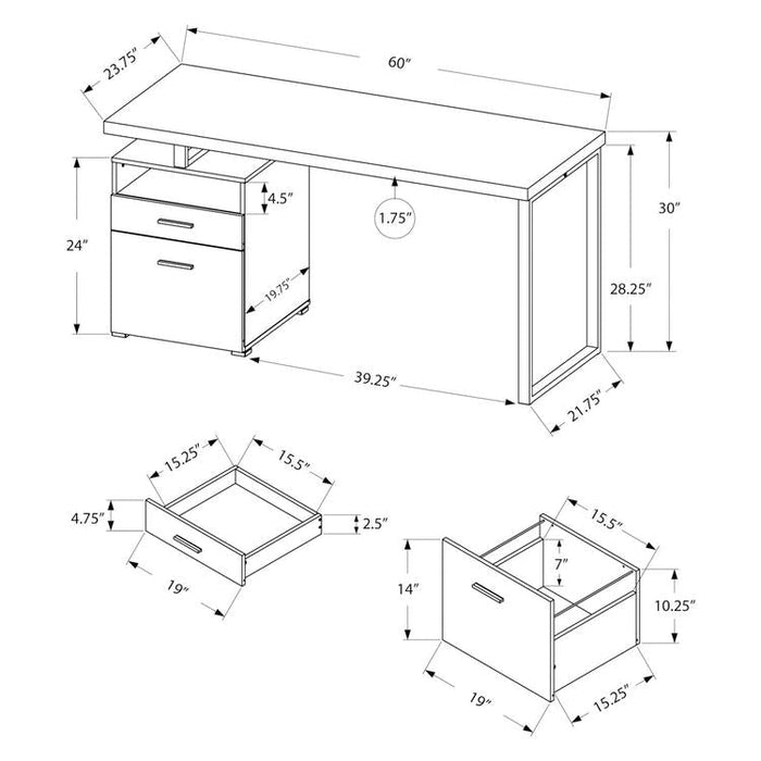 Monarch Specialties I 7143 | Meuble d'ordinateur - 60" - Métal argent - Espresso-Sonxplus St-Georges