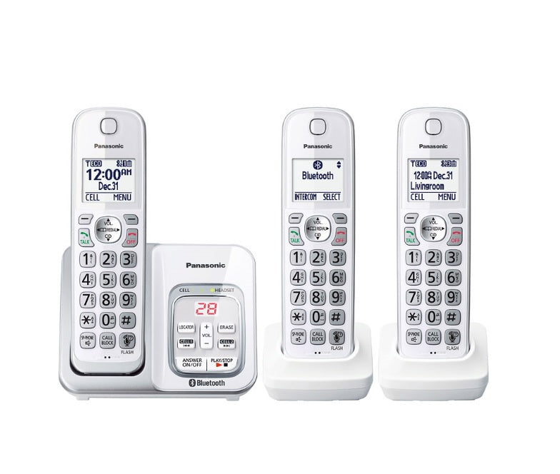 Panasonic KX-TGD593W | Téléphone sans fil - 3 combinés - Liaison cellulaire - Répondeur - Bluetooth - Blanc-Sonxplus St-Georges